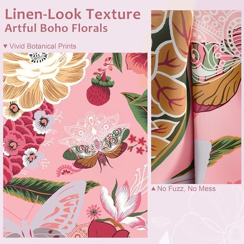 Tyrot Pink Boho Floral Living Room Rug, 5x7 Rug Washable Botanical Butterfly Area Rugs Flat Woven Ultra-Thin Non Slip Low Pile Carpet for Bedroom, Dining Room, Office, Kids Room - Image 3