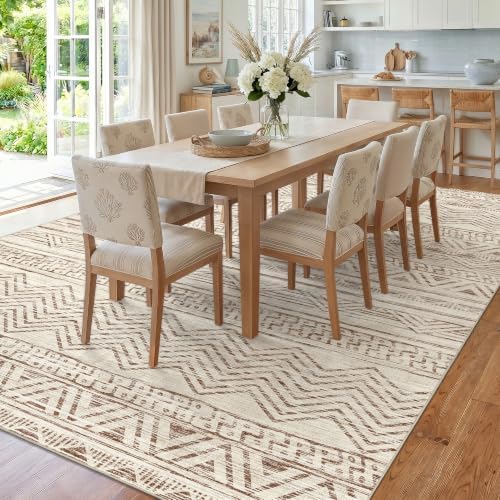 Ksrau 8x12 Area Rug Washable Moroccan: Non Slip Living Room Floor Mat Beige - Image 2