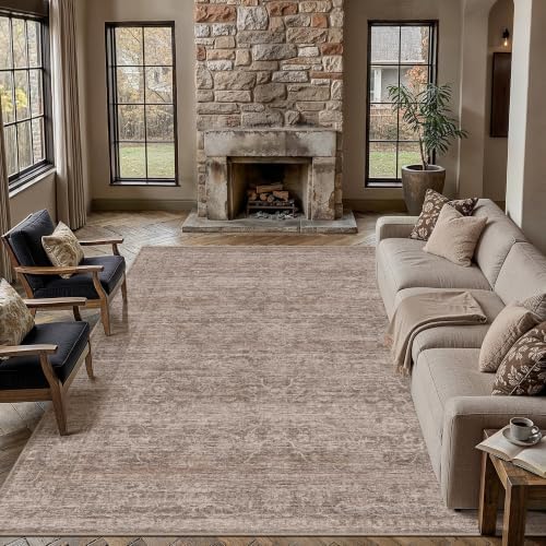 HUGEAR Brown Area Rug 9x12 Washable Neutral Rug for Living Room - Image 2