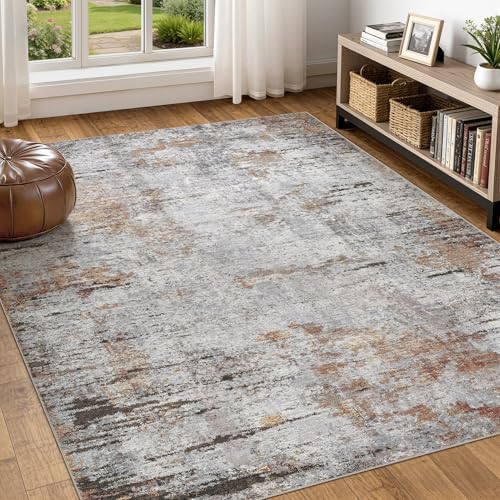 DMOYEST Area Rug Living Room Rugs - 5x7 Large Soft Indoor Neutral Modern Abstract Low Pile Washable Rug Carpet for Bedroom Dining Room Farmhouse Home Office - Grey Rust by DMOYEST