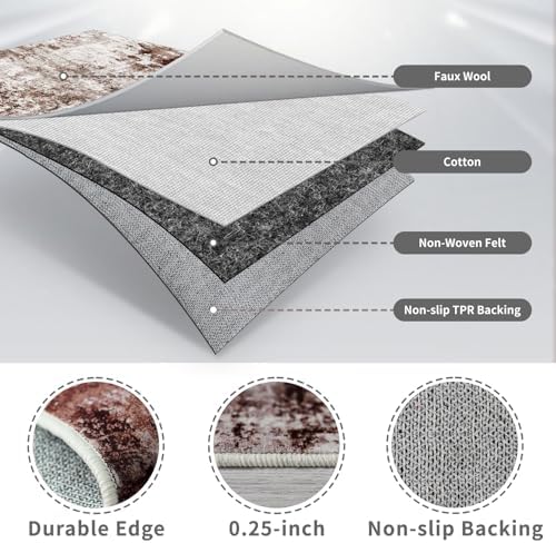5x12 Runner Rug for Wide Hallway: Long Washable Runners for Entryway Living Room Dining Room - Stain and Water Resistant Rugs with Non-Slip Backing - Soft Low-Pile Carpet Brown Khaki White - Image 6