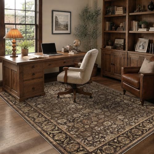 Washable 6x9 Bedroom Non-Slip Area Rug Vintage Brown Large Carpet - Image 3