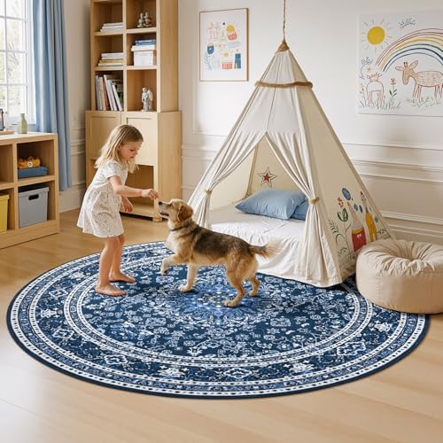 Lessymo 4FT Washable Round Area Rugs for Living Room, Non Slip Circle Rugs - Image 4