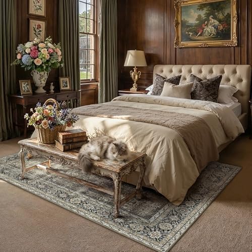 PureCozy 5x7 Washable Area Rug Brown Non Slip Soft Vintage Low Pile Carpet - Image 2