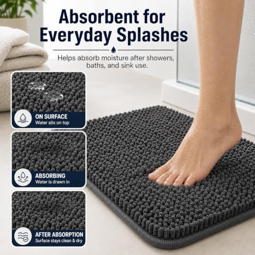 Bathroom Rugs Set Non Slip 3 Piece Bath Mat Washable Chenille Bath Rugs with PVC Backing Bath Carpet,Absorbent Bathroom Mats with Toilet Rug,Bath Mats for Bathroom,Bedroom, Kitchen,Tub,Home Decor - Image 4