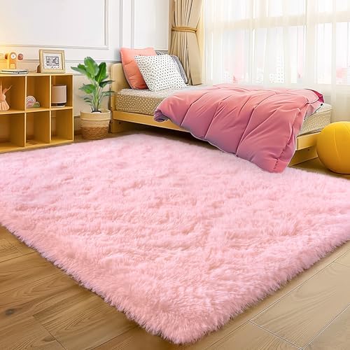 4x6 Fluffy Pink Rug for Bedroom Girls Washable Non-Slip by WISHTREE