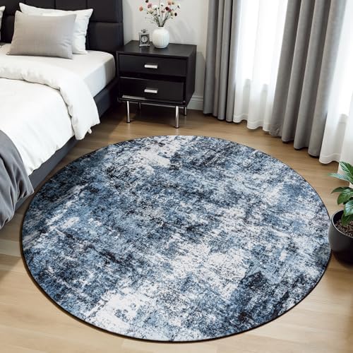 Rugflix Round Area Rugs 4Ft for Living Room, Washable Navy Blue Circle Rug - Image 2