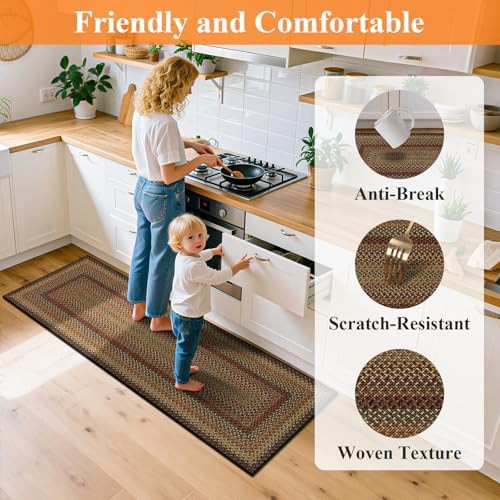 HEBE Faux Jute Kitchen Rugs Set of 2, Washable Kitchen Mats for Floor - Image 5