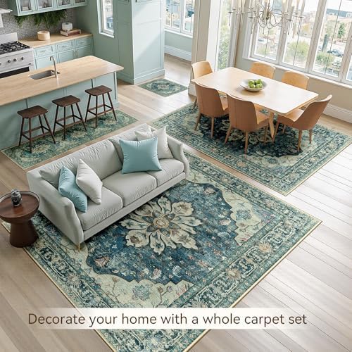 RELEANY Washable Area Rug, Runner 2'x8', Blue/Vintage Dark Blue - Image 3