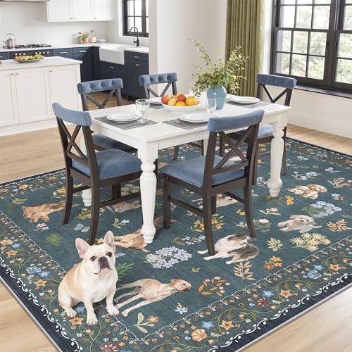 Soalmost Dog 5x7 Area Rugs for Living Room, Washable Soft Rug Navy Blue - Image 3