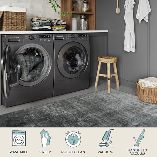Lahome 3x5 Black Rugs for Entryway,Boho Kitchen Rugs Non Slip Washable,Modern Abstract Ombre Small Soft Low-Pile Indoor Floor Carpet for Bathroom Bedroom(3'x5',Black and White) - Image 5