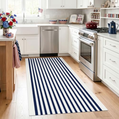 KILOCOCO Blue White Striped Rug 3'X5' Front Door Mat Indoor Washable Rugs - Image 4