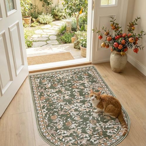 jinchan Arched 3x5 Floral Vintage Washable Area Rug, Green by JINCHAN