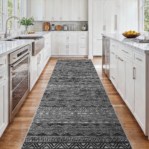 3x15 Runner Rug Washable Moroccan: Non Slip Hallway Floor Mat Charcoal - Image 2