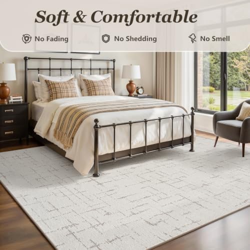 Engiw-Cream White Neutral 6x9 Area Rug for Living Room Rug-Carpet Bedroom Rugs Textured Tufted Jacquard Modern Washable Rug for Dining Room Nursery Non Slip - Image 3