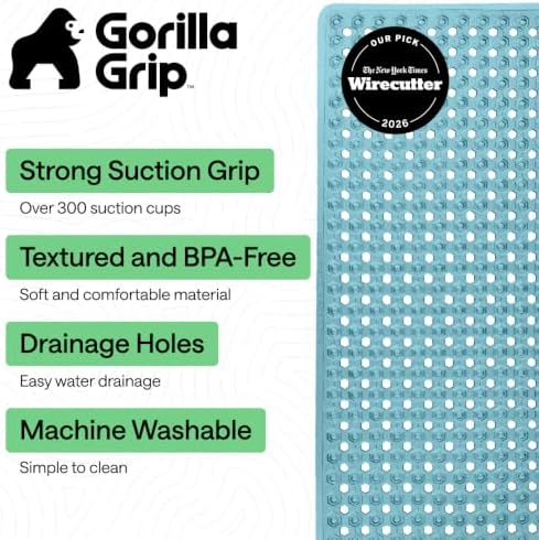 GORILLA GRIP Bath Tub Shower Mat, Bathtub Floor Liner 35x16 Clear Turquoise - Image 2