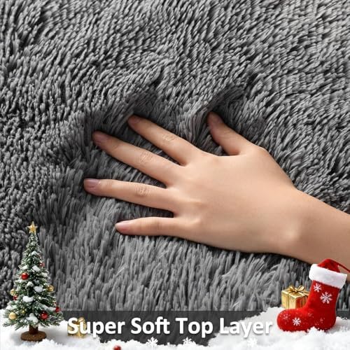 Ophanie Runner Rug for Hallway, 3x8 Washable Non-Slip Fluffy Soft Bedside Rugs, Bedroom Living Room Shaggy Carpet for Kids Girls Boys Dorm Nursery Decor Aesthetic, Grey with Over 99 pcs Pile fibers - Image 2