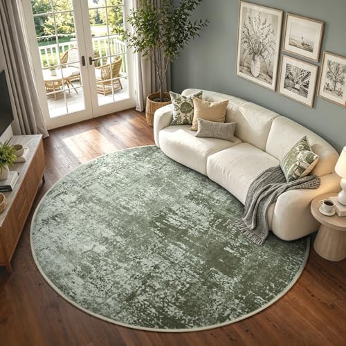 6ft Round Abstract Washable Area Rug for Living Room Green by Cuzwlovita