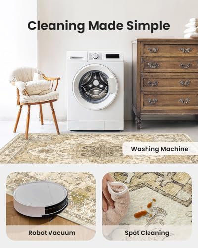 Amada Vintage Washable Area Rug,8'x10',Beige/Cream - Image 6