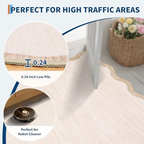 GarveeHome Scalloped Washable Runner Rug 2x6 Non Slip Kitchen Rugs, Beige - Image 6