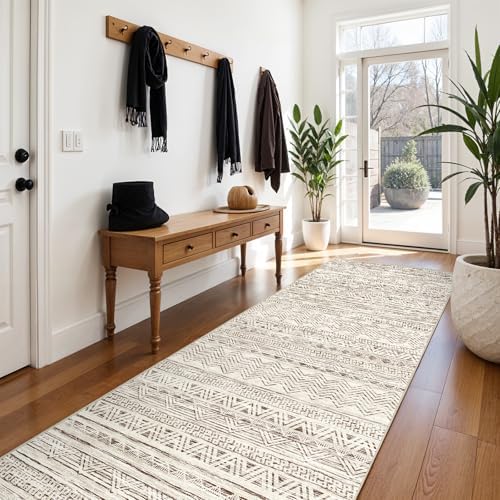 Ksrau 3x10 Runner Rug Washable Moroccan: Non Slip Hallway Floor Mat Beige - Image 2