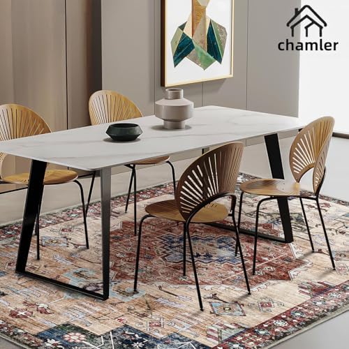 chamler 10'x14' Washable Area Rug Boho Chic Medallion Distressed Design Non-Shedding Easy Care Ideal for High Traffic Areas in Rugs for Living Room Bedroom Office Coffee Table Large Carpet - Image 3
