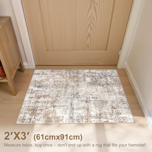 UERMEI 2x3 Area Rug Living Room Rugs - Washable Neutral Modern Abstract Soft Thin Rug Indoor Floor No Slip Rug Carpet for Bedroom Under Dining Table Home Office Decor - Brown/Grey/Red - Image 3