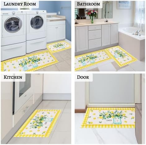Lemon Kitchen Rugs Set of 2, Kitchen Decor and Accessories Washable Rug - Image 4