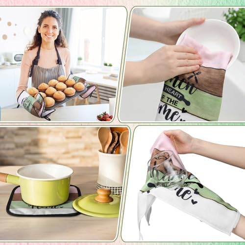 Fourluoo 10 Pcs Farmhouse Kitchen Set, White Green Pink - Image 6