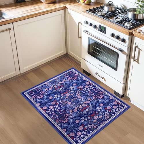 PLHXFR 2x3 Small Entryway Rug: Floral Washable Indoor Soft Carpet Blue - Image 4