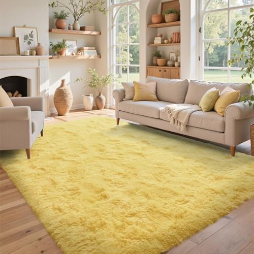 5x7 Yellow Rug for Living Room Shag Area Rugs Fluffy Bedroom Plush Carpet Thick Non Slip for Nursery Kids PlayRoom Home Decor Aesthetic by Lo%CC%80utiRootHome