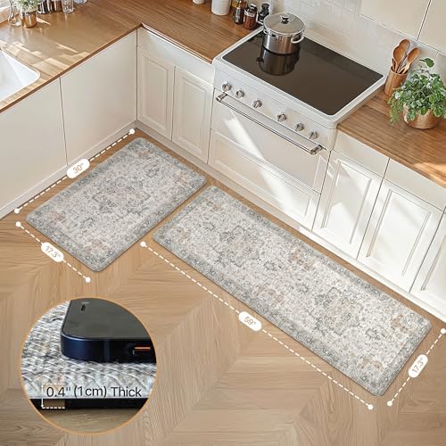 GENIMO Anti Fatigue Kitchen Mats for Floor 2PCS, Standing Rugs,GrayTaupe - Image 2