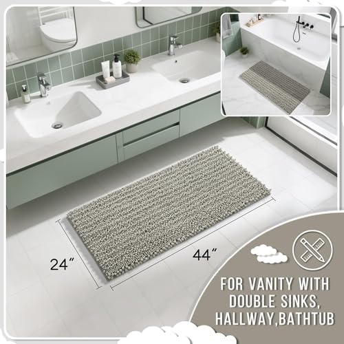 Yimobra Long Bathroom Rugs Non Slip Washable 44x24 Inch - Ultra Soft Absorbent Chenille Bath Mat, Quick Dry Shaggy Floor Carpet for Tub Shower, Sand Home Decor Accessories - Image 2