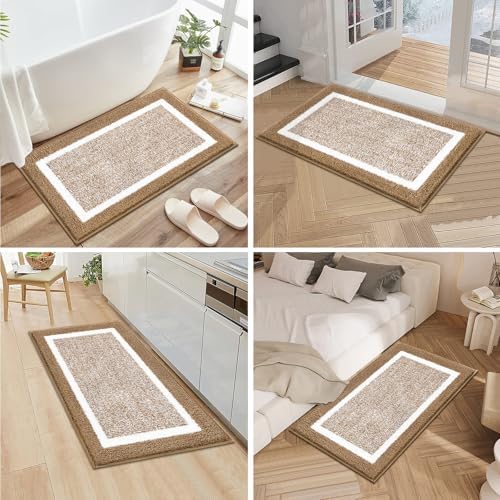 Pauwer 3 Piece Bathroom Rug Set, Non Slip Washable Bath Mat, Khaki - Image 7