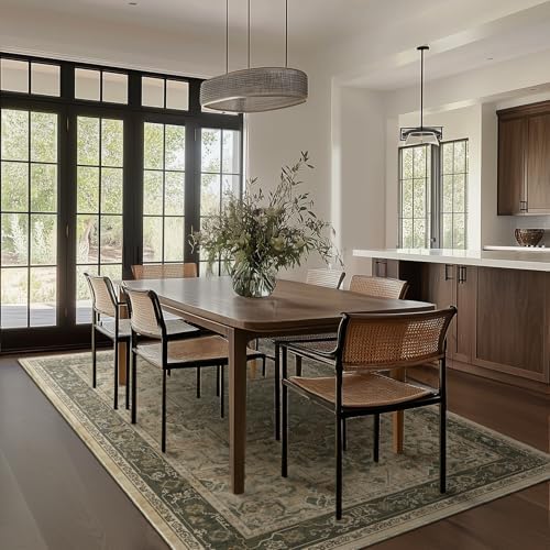 Moody 6x9 Area Rugs for Living Room, Low Pile Thin Washable Non Slip Rugs for Bedroom Dining Room, Vintage Medallion Distressed Carpet for Home Office Guest Room, Multi Brown/Green - Image 4