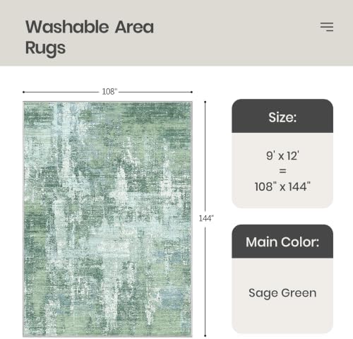 Valenrug Area Rugs 9x12 Living Room, SageGreen Abstract Large Washable Rugs - Image 2