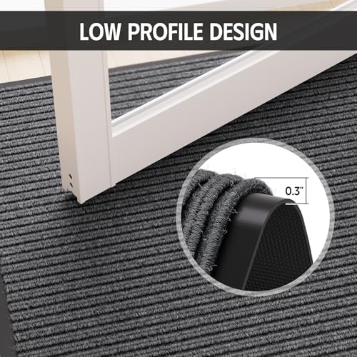 Outdoor Mats for Front Door 3' x 5', Heavy Duty Front Door Mat Outside Entrance, Non-Slip Rubber Backing Outdoor Mats, Absorbent Low Profile Commercial Floor Mat for Office, 2-Pack Grey - Image 6