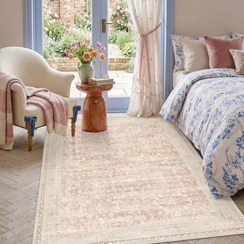 Pink Rugs for Girls Bedroom, Vintage Washable 4x6 Area Rug - Image 5