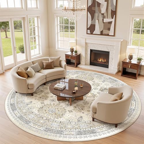 zesthome Round Rug 8ft,Circle Rug for Dining Room Table,Beige - Image 3