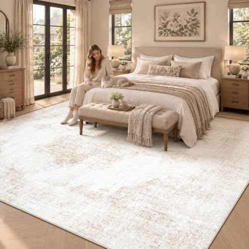 Area Rug 5x7 Vintage Rug: Washable Living Room Rugs Retro Medallion Distressed Large Rugs Soft Low Pile Non-Slip Indoor Floor Carpet for Bedroom Kitchen Nursery Dining Table Office (Beige, 5'x7') - Image 3