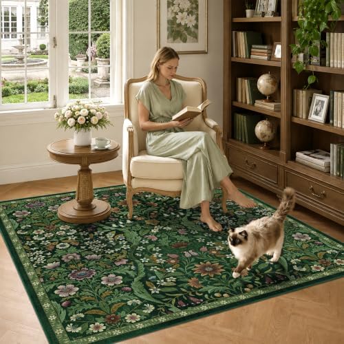 4x4 Square Rug Floral Washable Rugs for Entrance Indoor Doormat - Image 3