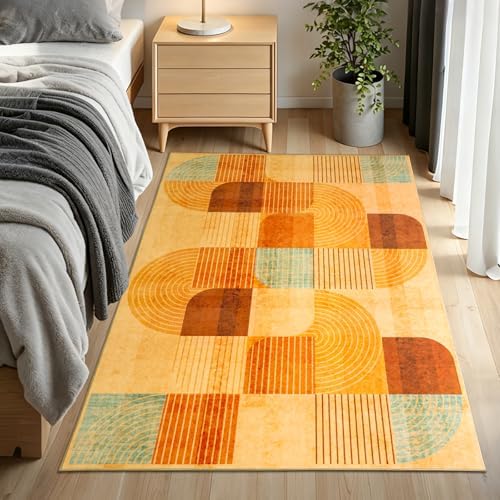 Modern Geometric Washable Large Entryway Rug Indoor, 3x5 Orange - Image 3