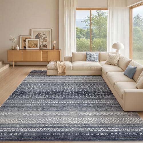 Tortania Area Rug Living Room Rugs- 10x14 Washable Large Soft Neutral Boho Moroccan Bohemian Farmhouse Rug Indoor Floor Carpet for Bedroom Under Dining Table Home Office Decor - Blue Gray by Tortania
