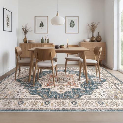 10x14 Area Rug for Living Room: Washable Vintage Soft Blue Rug - Image 6