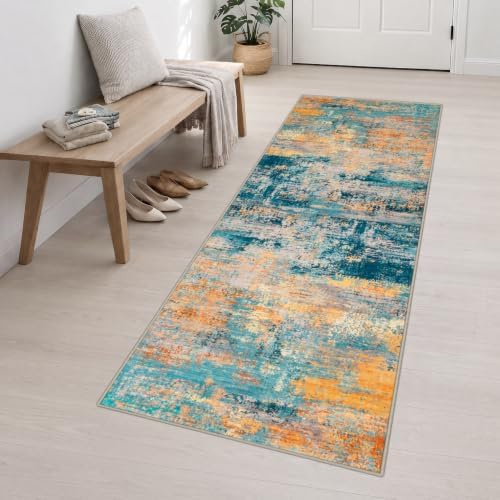 3x10 Washable Runner Rug：Modern Abstract Soft Carpet Rosy Haze - Image 3