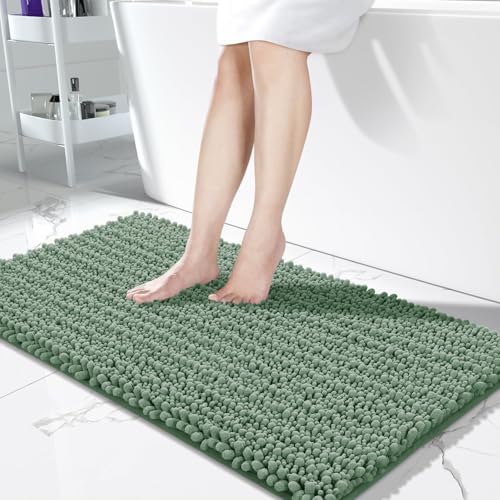 Yimobra Bathroom Runner Rug 55x24 Inch - Extra Long Non Slip Chenille Bath Mat, Soft & Absorbent, Machine Washable Shaggy Hallway Carpet for Vanity Tub Shower, Green Home Decor Accessories by Yimobra