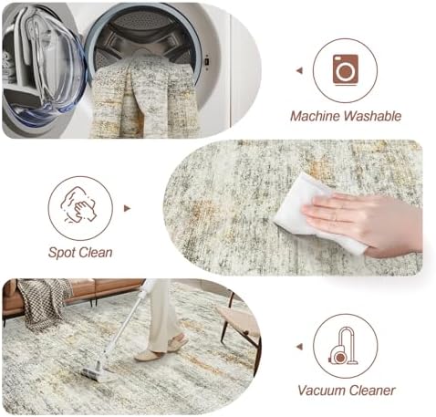 Soalmost 9x12 Area Rugs for Living Room Washable Rug Non-Slip Grey/Rust - Image 4