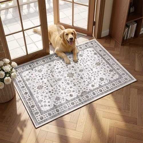 GarveeHome Small Beige Brown Entryway Rug 2x3 Washable Non Slip Vintage Rug by GarveeHome