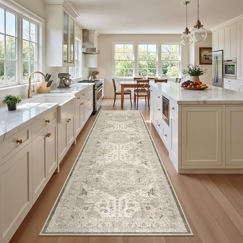 Madane Hallway Runner Rug 2'6''x10' Kitchen Runners Vintage, Ivory/Brown - Image 2