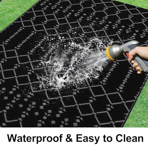 Smiry Outdoor Rug 8x10 ft Waterproof Reversible Boho Mat, Dark Grey - Image 2